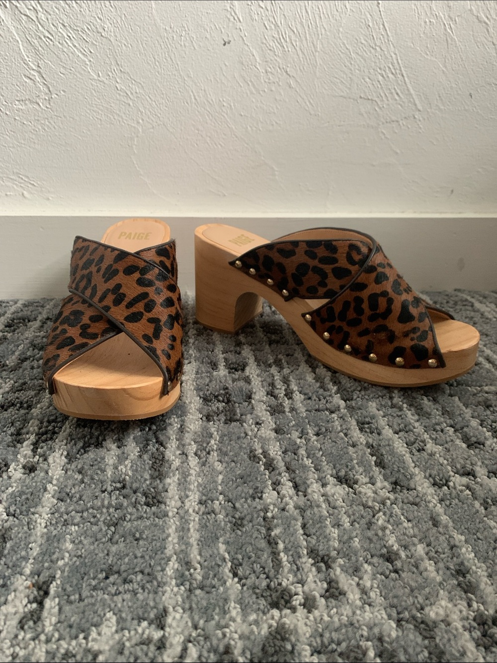 NWOT PAIGE Leopard-Print Clog Mules in Brown and Black